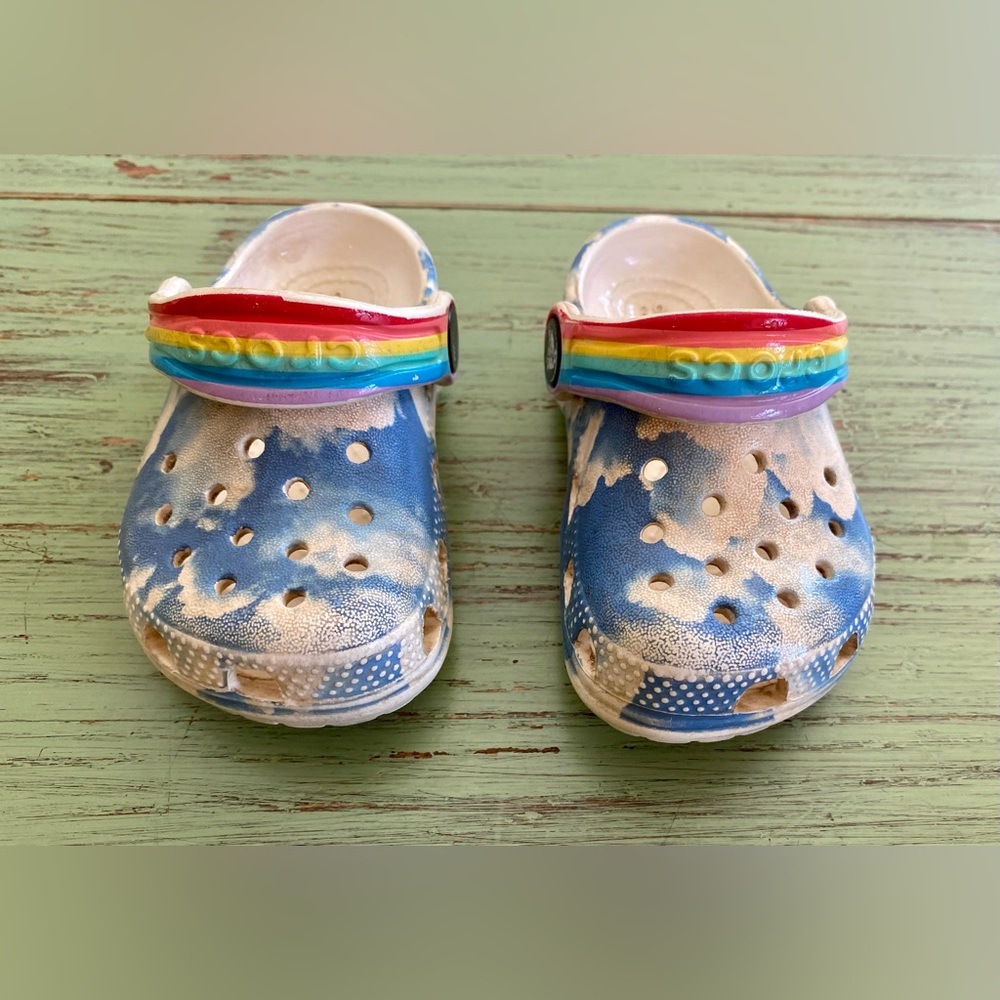 Rainbow and clouds Crocs. Size 5